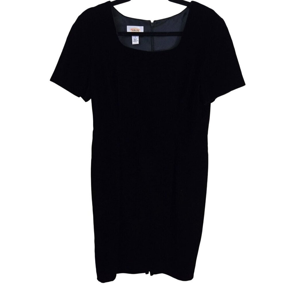 Talbots Vintage Square Neck Short Sleeve Black Velvet Classic Dress Size 8